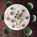 Mockup poster on a dining table made of marble. View from above. 3d Royalty Free Stock Photo