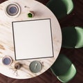 Mockup poster on a dining table made of marble. View from above. 3d Royalty Free Stock Photo