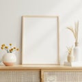 Mockup poster frame close up and accessories decor in cozy white interior background Royalty Free Stock Photo