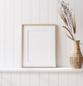 Mockup poster frame close up in coastal style home interior Royalty Free Stock Photo
