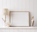 Mockup poster frame close up in coastal style home interior Royalty Free Stock Photo