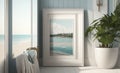 Mockup poster frame close up in coastal style home interior, 3d render Royalty Free Stock Photo