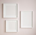 Mockup poster frame close up on wall painted pastel pink color