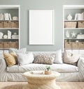 Mockup poster frame in cozy home interior background