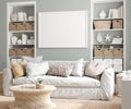 Mockup poster frame in cozy home interior background