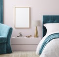 Mockup poster frame in luxury bedroom interior background Royalty Free Stock Photo