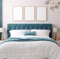 Mockup poster frame in luxury bedroom interior background Royalty Free Stock Photo