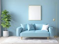 Mockup Poster Frame in Modern Soft Blue Living Room Interior