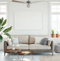 Mockup poster in hipster living room interior Royalty Free Stock Photo