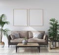 Mockup poster in hipster living room interior, Scandinavian style Royalty Free Stock Photo