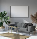 Mockup poster in hipster living room interior, Scandinavian style Royalty Free Stock Photo