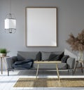 Mockup poster in hipster living room interior, Scandinavian style Royalty Free Stock Photo