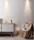 Mockup Poster in the interior, 3D illustration of a modern design with white brick wall Royalty Free Stock Photo