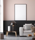 Mockup poster in minimalist modern living room interior background Royalty Free Stock Photo