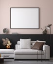 Mockup poster in modern bedroom, interior style Royalty Free Stock Photo