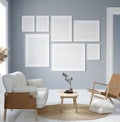 Mockup poster in modern living room interior in pastel colors