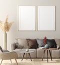 Mockup poster in modern living room interior in pastel colors