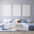 Mockup poster in modern living room interior in pastel colors