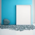 Mockup poster photo frame, azure sky and diamond pebbles AI Generaion