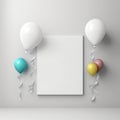 Mockup poster photo frame, balloons and ribbons AI Generaion