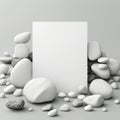 Mockup poster photo frame, floating boulders and pebbles AI Generaion Royalty Free Stock Photo
