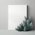 Mockup poster photo frame, glittering snowflakes and frosty pine needles AI Generaion