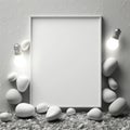 Mockup poster photo frame, lightbulbs and pebbles AI Generaion Royalty Free Stock Photo