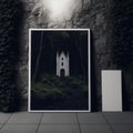 Mockup poster photo frame, mysterious castle in the middle of a deep forest AI Generaion