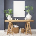 Mockup poster in the Scandinavian interior with a console table in lagom style. Royalty Free Stock Photo