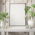 Mockup poster in the Scandinavian interior with a console table in lagom style. Royalty Free Stock Photo