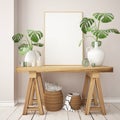 Mockup poster in the Scandinavian interior with a console table in lagom style. Royalty Free Stock Photo