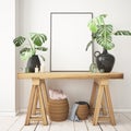 Mockup poster in the Scandinavian interior with a console table in lagom style. Royalty Free Stock Photo