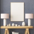 Mockup poster in the Scandinavian interior with a console table in lagom style. Royalty Free Stock Photo