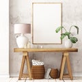 Mockup poster in the Scandinavian interior with a console table in lagom style.