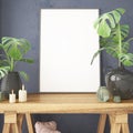 Mockup poster in the Scandinavian interior with a console table in lagom style. Royalty Free Stock Photo