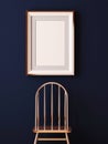 Mockup posters in the interior in copper frames on dark background. 3d Royalty Free Stock Photo