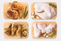 Mockup raw chicken and grilled chicken on cutting board set Royalty Free Stock Photo