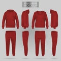 Mockup of the red sportswear hoodie and trousers in four dimensions Royalty Free Stock Photo