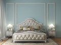 Mockup room in classic interior bedroom with blue molding wall and classic furniture. Royalty Free Stock Photo