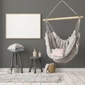 Mockup Scandinavian interior with a hanging chair. 3D rendering