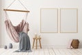 Mockup Scandinavian interior with a hanging chair. 3D rendering