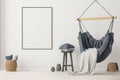 Mockup Scandinavian interior with a hanging chair. 3D rendering