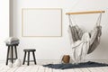 Mockup Scandinavian interior with a hanging chair. 3D rendering