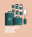 Mockup set with green branding vector design