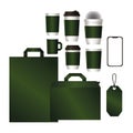 Mockup set with green branding vector design