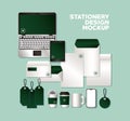 Mockup set with green branding vector design