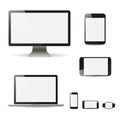 Mockup set realistic Monitors laptop tablet and phone vector illustration