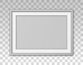 Mockup silver frame photo on wall. Mock up picture framed. Horizontal boarder with shadow. Empty photoframe isolated on transparen