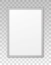 Mockup silver frame photo on wall. Mock up picture framed. Vertical modern boarder with shadow. Empty photoframe a4 isolated on ba