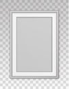 Mockup silver frame photo on wall. Mock up picture framed. Vertical boarder with shadow. Empty photoframe isolated on transparent